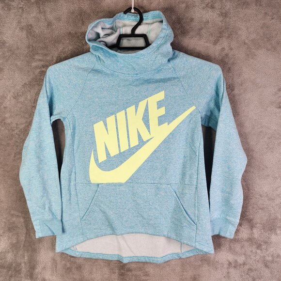 Girls Nike Blue Pullover Fleece Hoodie Sweatshirt Front Logo Long Sleeve Size XL - Picture 2 of 11